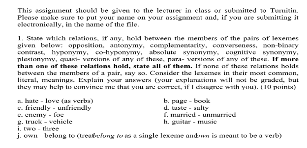  Lexicology Assignment Question
