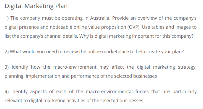 Digital Marketing Assignment Sample on Digital Marketing Plan